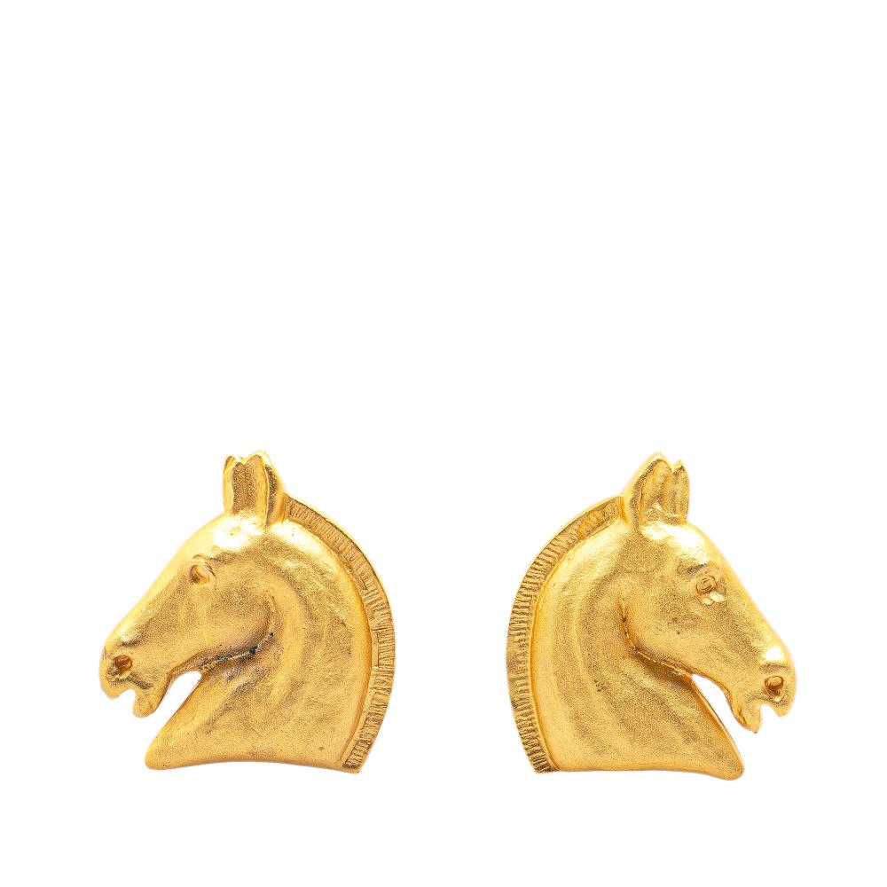 Hermès B Hermès Gold Gold Plated Metal Cheval Clip On Earrings France