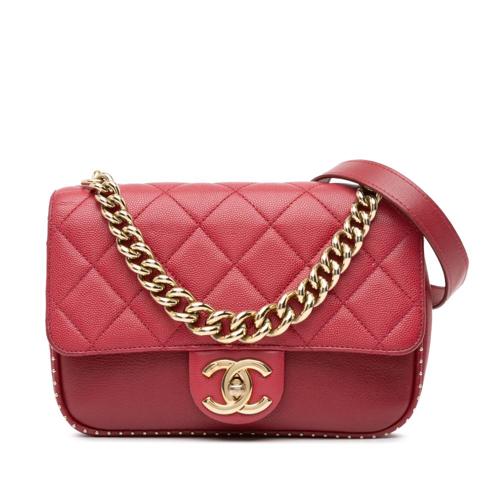 Chanel B Chanel Red Caviar Leather Leather Small Quilted Caviar Studded Chain Handle Flap Italy