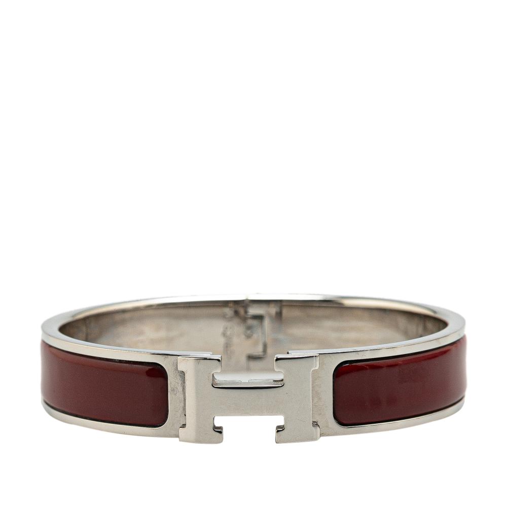 Hermès B Hermès Brown Dark Brown with Silver Enamel Other Narrow Clic Clac H Bracelet PM France