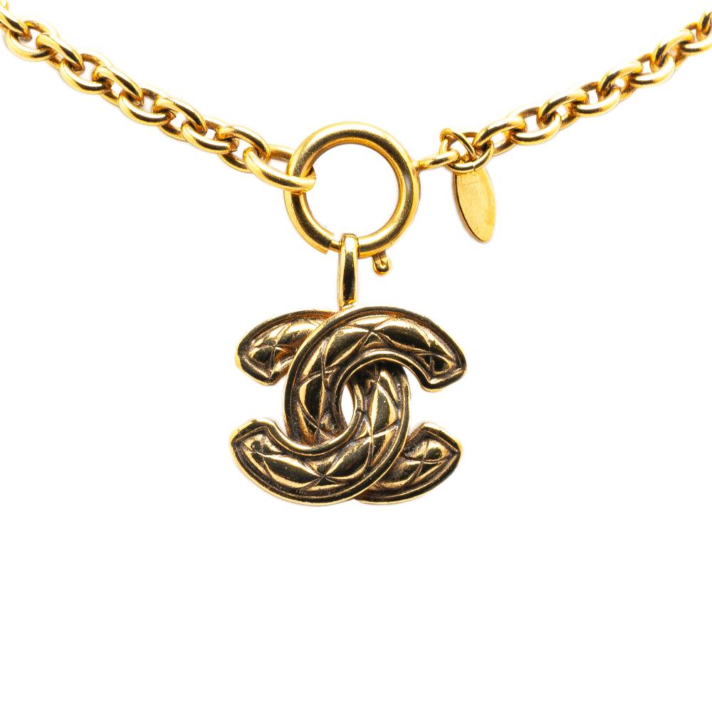 Chanel B Chanel Gold Gold Plated Metal Quilted CC Pendant Necklace France