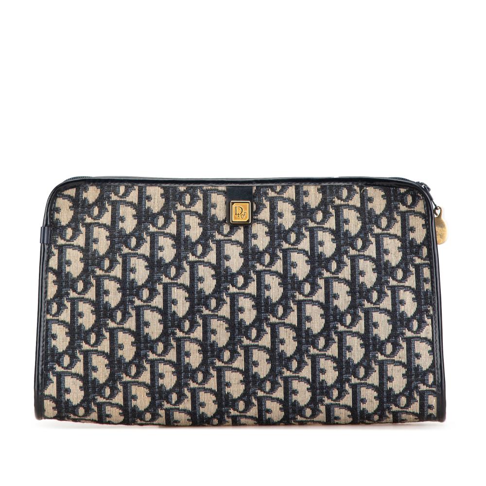 Christian Dior B Dior Blue Navy Canvas Fabric Oblique Clutch France