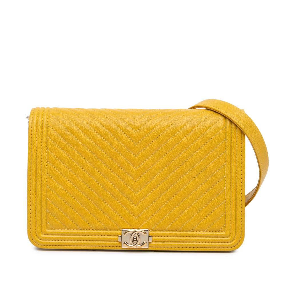 Chanel B Chanel Yellow Calf Leather Caviar Chevron Le Boy Wallet On Chain Italy