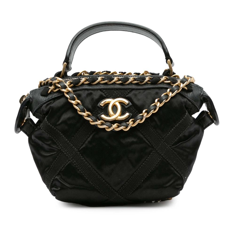 Chanel AB Chanel Black Nylon Fabric Grosgrain Lifestyle Clutch with Chain Italy