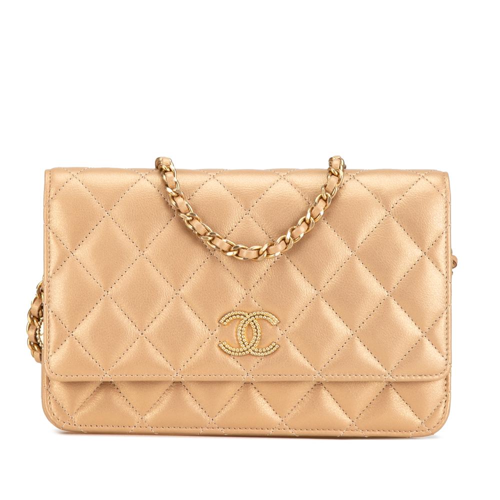 Chanel AB Chanel Gold Lambskin Leather Leather CC Quilted Lambskin Coin Charm Wallet on Chain Spain