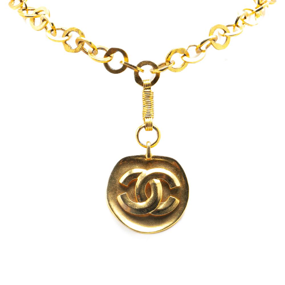 Chanel B Chanel Gold Gold Plated Metal CC Pendant Necklace France