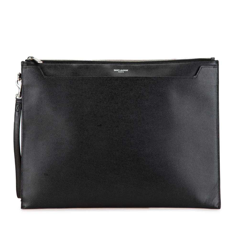 Saint Laurent B Saint Laurent Black Calf Leather Catherine Tablet Pouch Italy