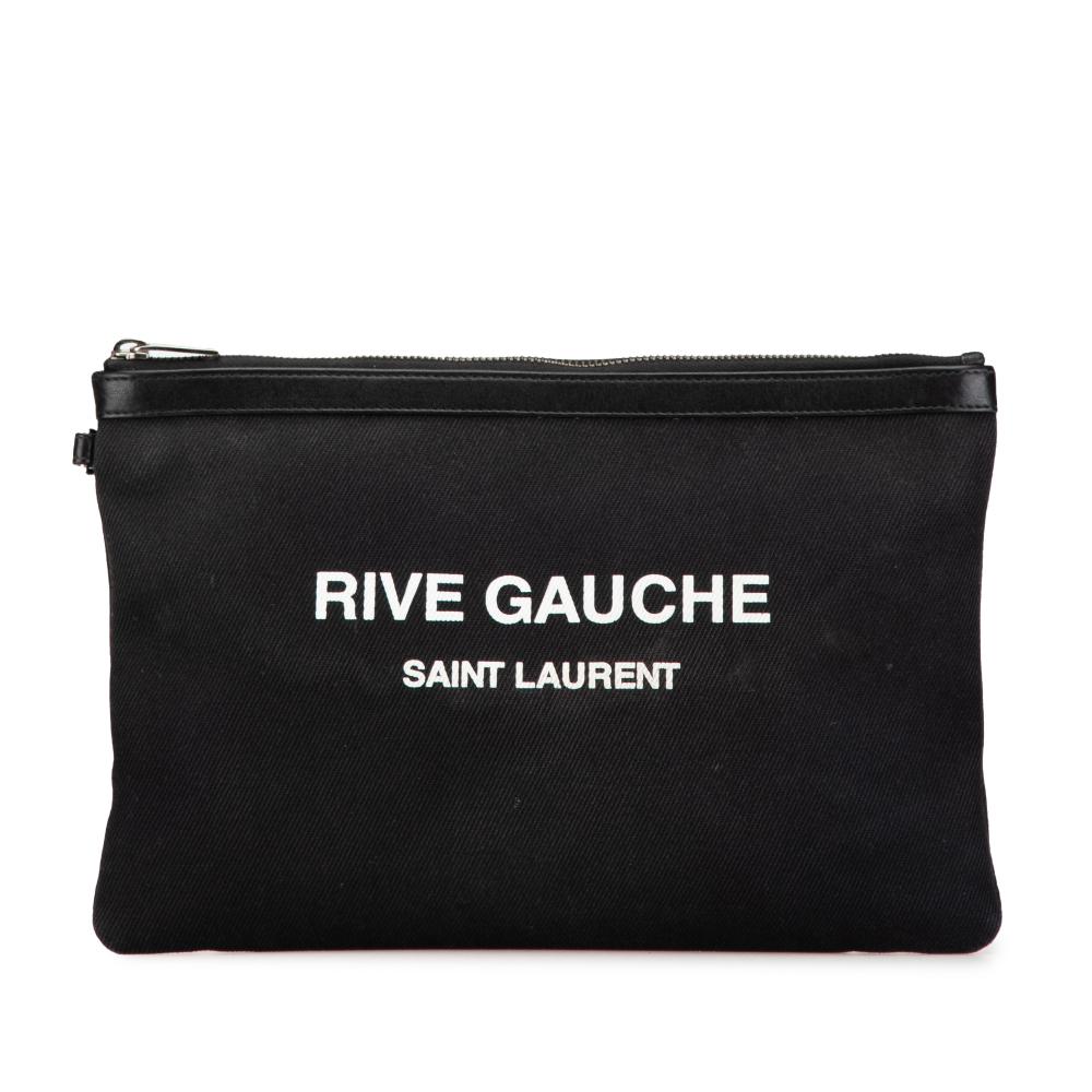 Saint Laurent B Saint Laurent Black Canvas Fabric Rive Gauche Clutch Italy