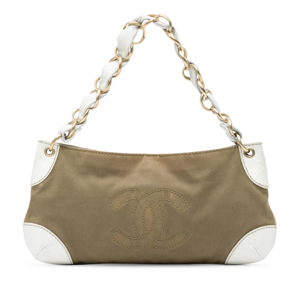 Chanel B Chanel Brown with White Canvas Fabric Olsen Shoulder Bag Italy