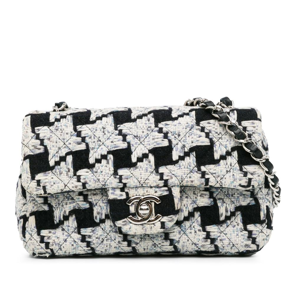 Chanel B Chanel White Tweed Fabric Mini Rectangular Classic Flap France