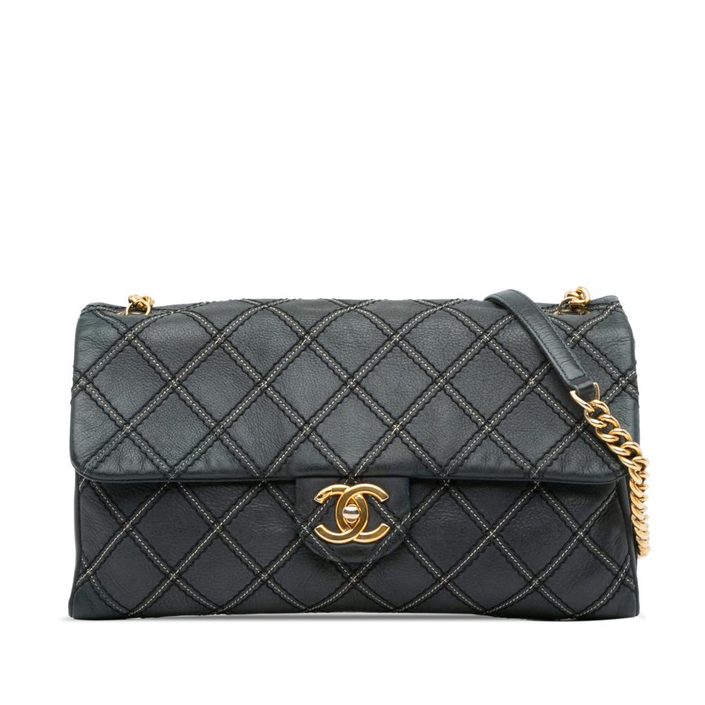 Chanel B Chanel Blue Navy Calf Leather Iridescent skin Stitch Flap Italy