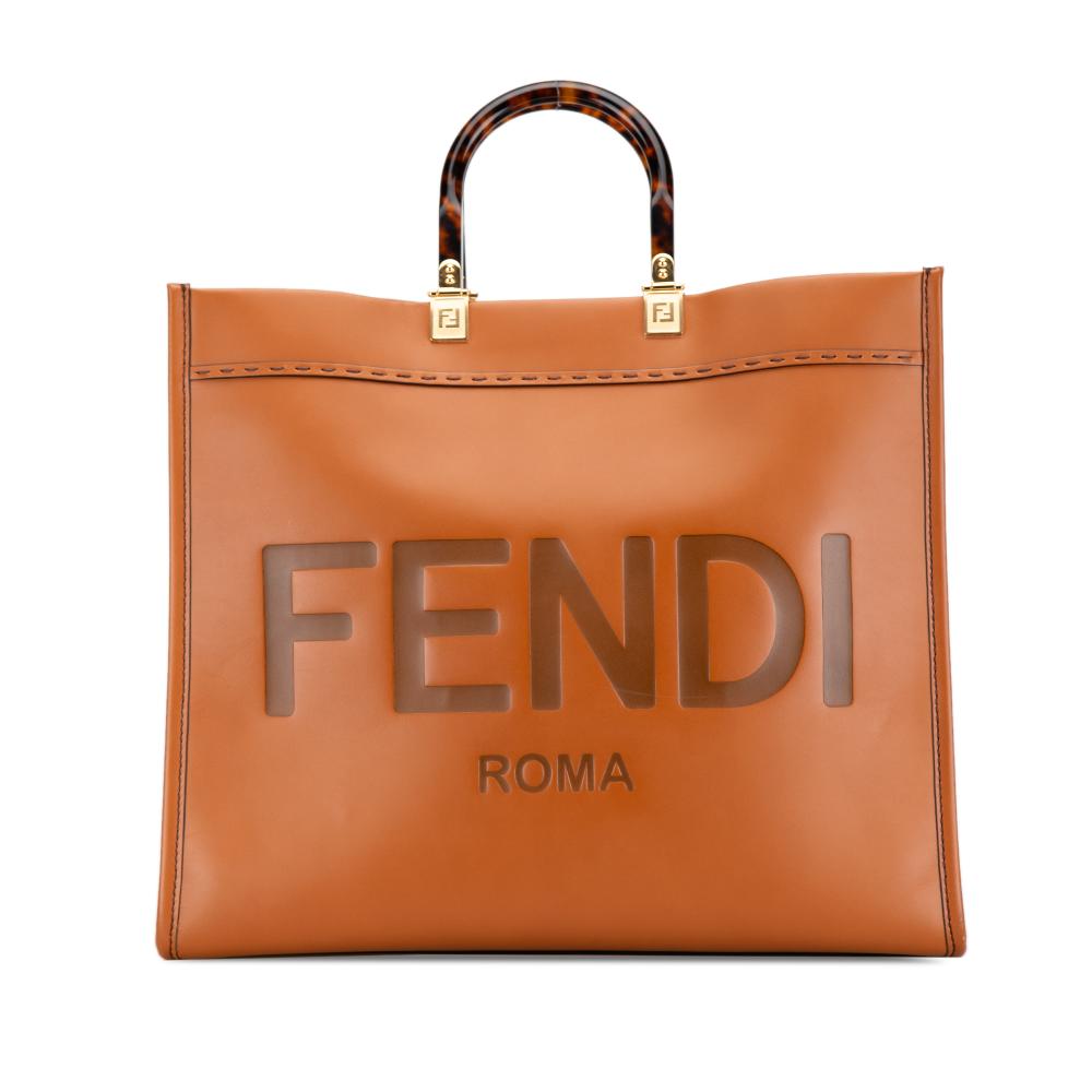 Fendi AB Fendi Brown Calf Leather Large Sunshine Shopper Tote Italy