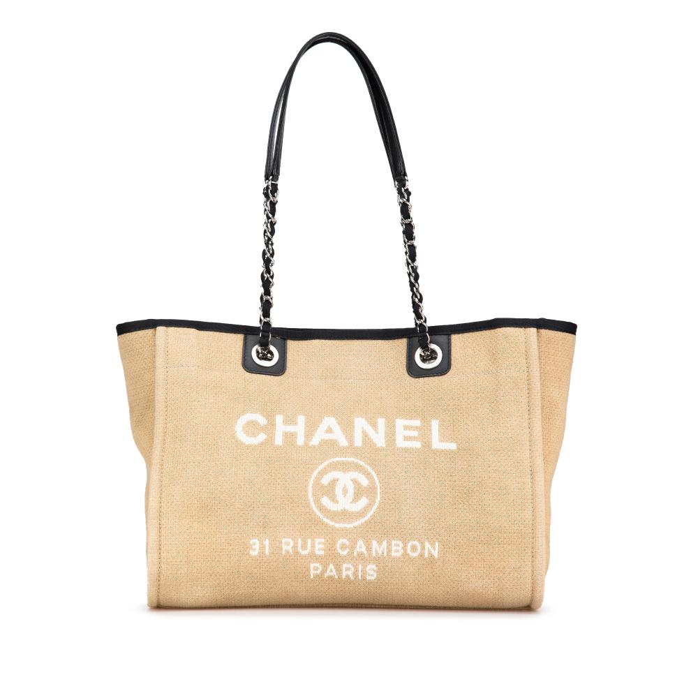 Chanel B Chanel Brown Beige Canvas Fabric Small Deauville Tote Italy