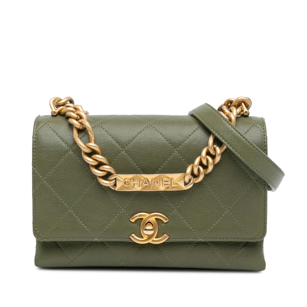 Chanel B Chanel Green Olive Green Caviar Leather Leather Mini Quilted Caviar Bracelet On Chain Flap Italy