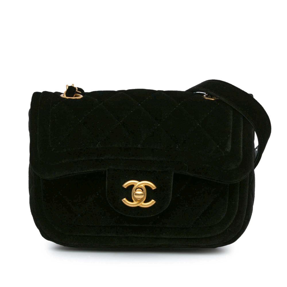 Chanel AB Chanel Black Velvet Fabric Mini Quilted Double Frame Flap France