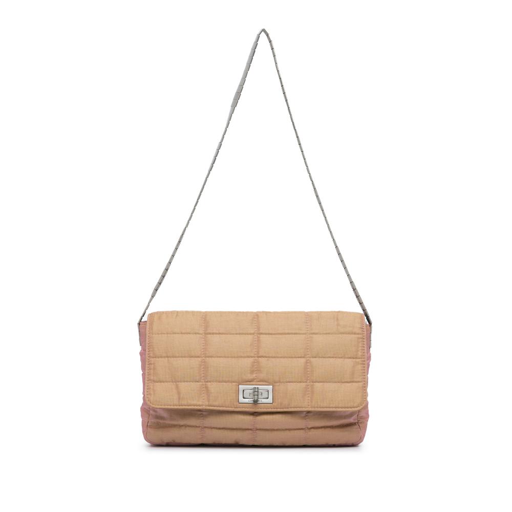 Chanel B Chanel Brown Beige Polyester Fabric Reissue 2.55 Iridescent Chocolate Bar Shoulder Bag France