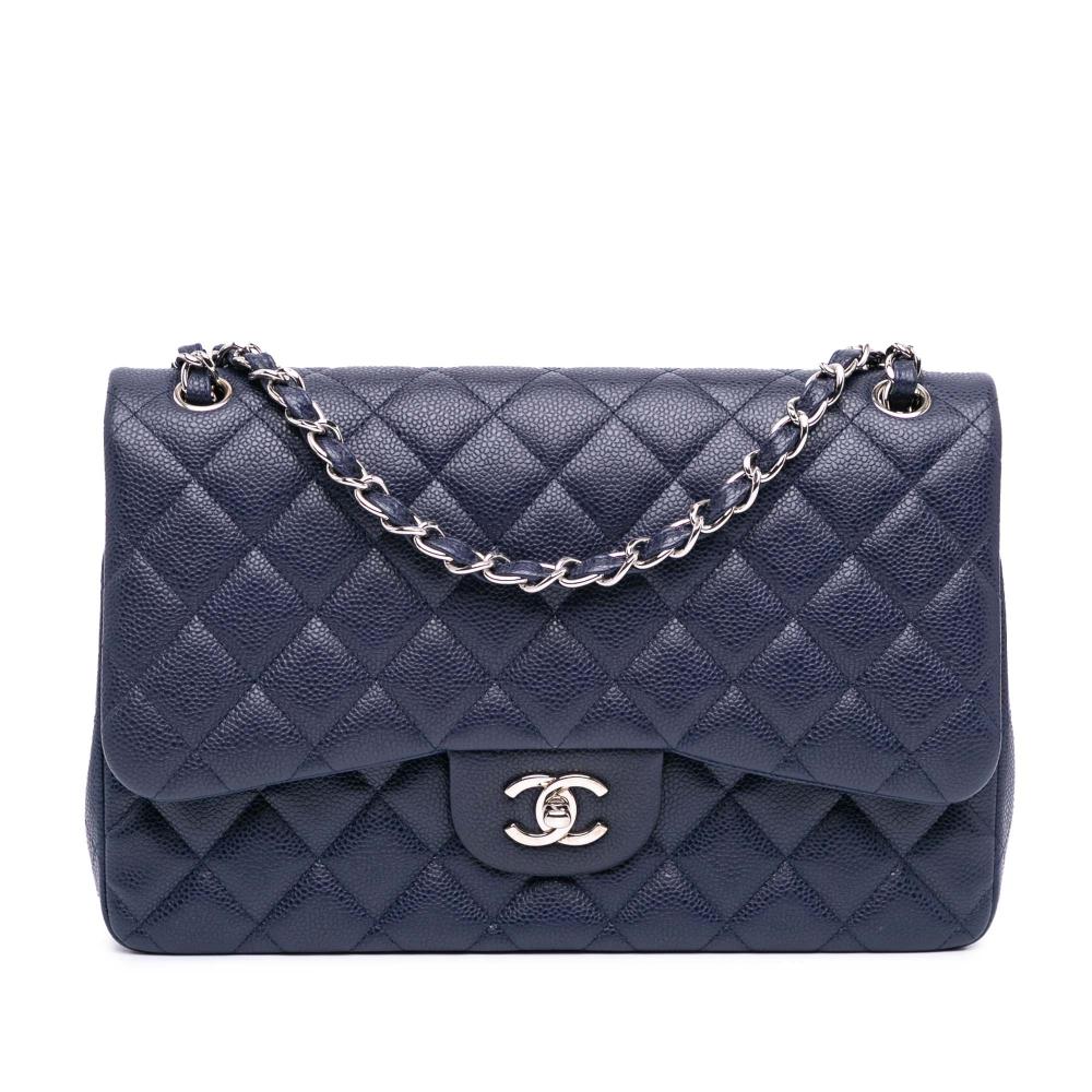 Chanel B Chanel Blue Caviar Leather Leather Jumbo Classic Caviar Double Flap Italy