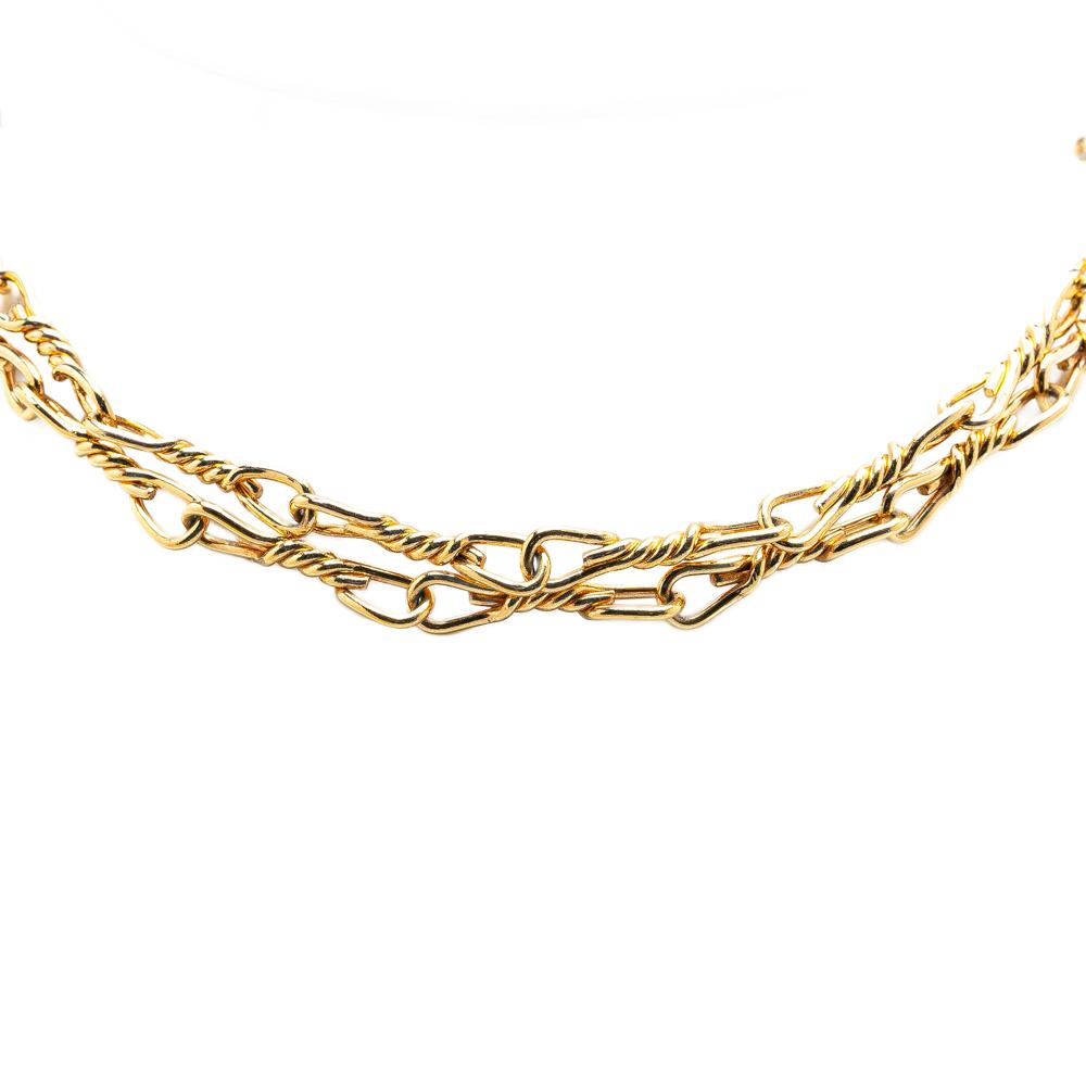 Christian Dior B Dior Gold Gold Plated Metal Double Chain Necklace Italy