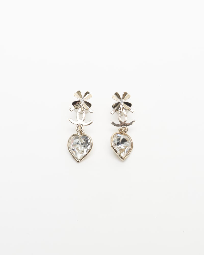 Chanel Coco Mark Clover Heart Stone Earrings