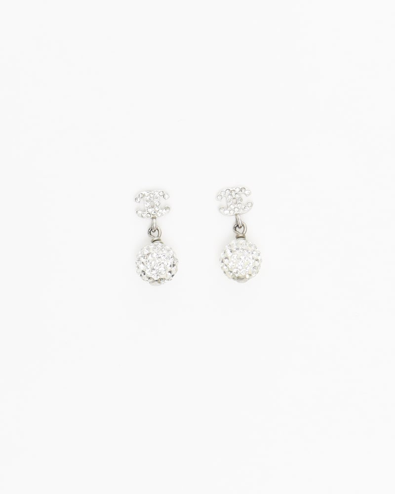 Chanel Coco Mark Rhinestone Dangling Earrings