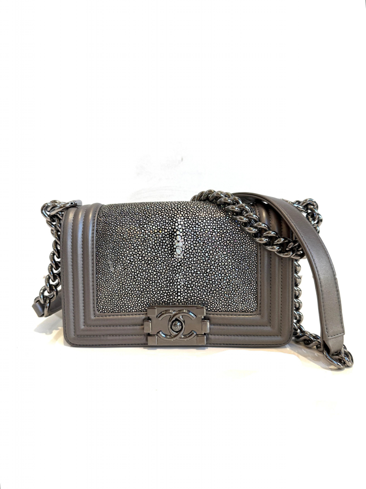 Chanel Small Boy Bag Stingray Grey and Silver