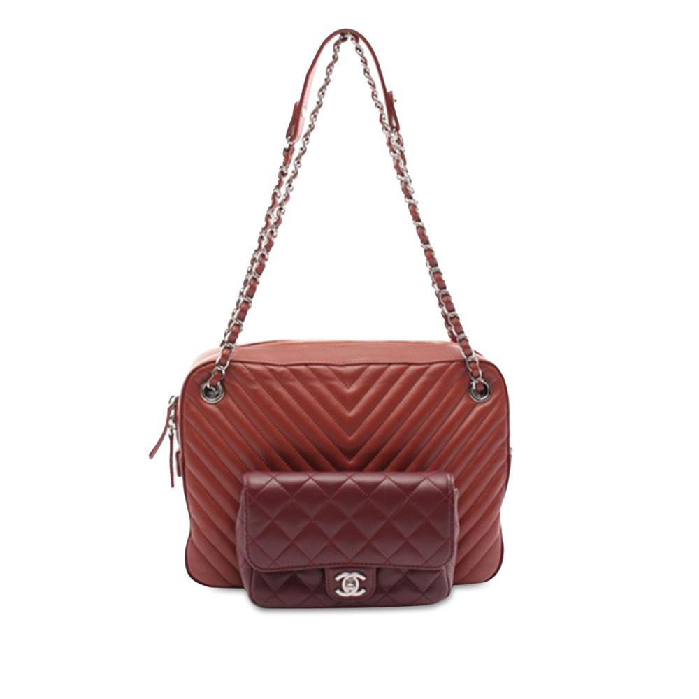 Chanel AB Chanel Red Calf Leather Paris Hamburg Medium skin Chevron Double Camera Bag Italy