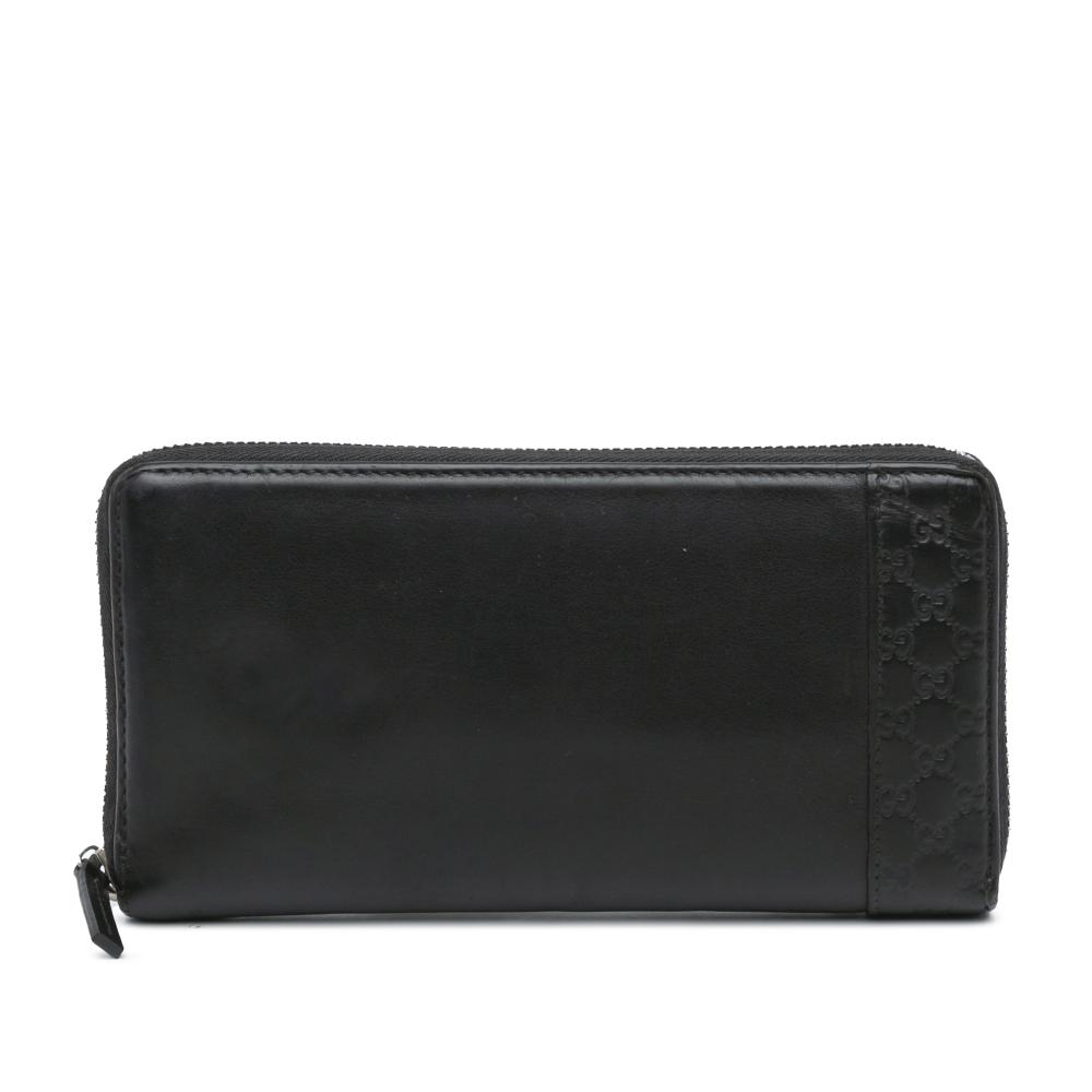 Gucci B Gucci Black Calf Leather Guccissima Zip Around Wallet Italy