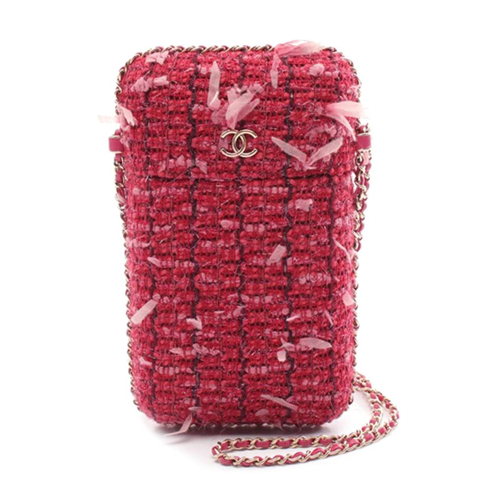 Chanel AB Chanel Pink Dark Pink Tweed Fabric Chain Around Phone Holder Italy