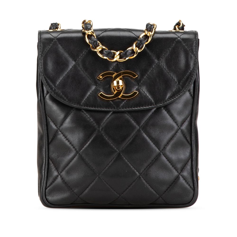 Chanel B Chanel Black Lambskin Leather Leather CC Quilted Lambskin Crossbody Italy