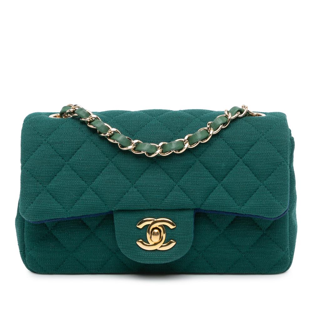 Chanel B Chanel Green Cotton Fabric Mini Rectangular Classic Jersey Single Flap France