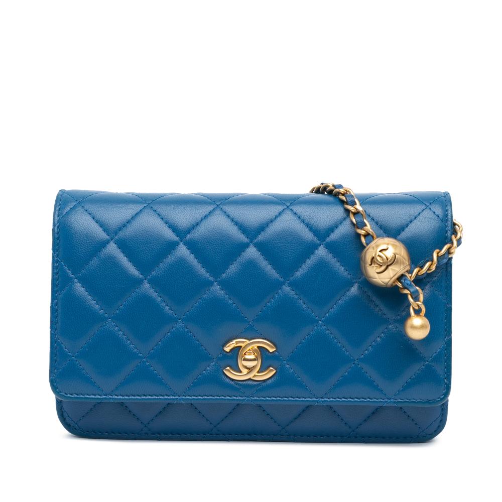 Chanel B Chanel Blue Lambskin Leather Leather Lambskin Pearl Crush Wallet On Chain Italy