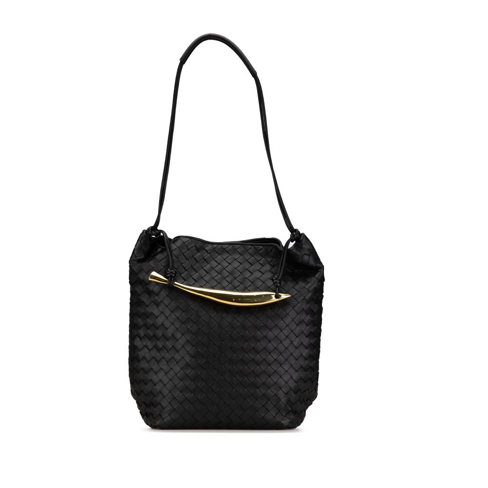 Bottega Veneta AB Bottega Veneta Black Lambskin Leather Leather Lambskin Intrecciato Sardine Hobo Italy