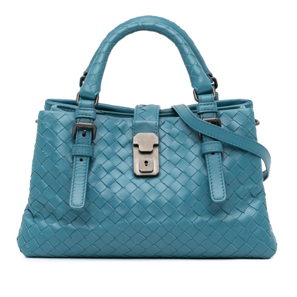 Bottega Veneta B Bottega Veneta Blue Turquoise Calf Leather Mini Intrecciato Roma Italy