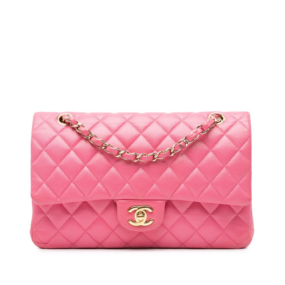 Chanel B Chanel Pink Strawberry Caviar Leather Leather Medium Classic Caviar Double Flap France