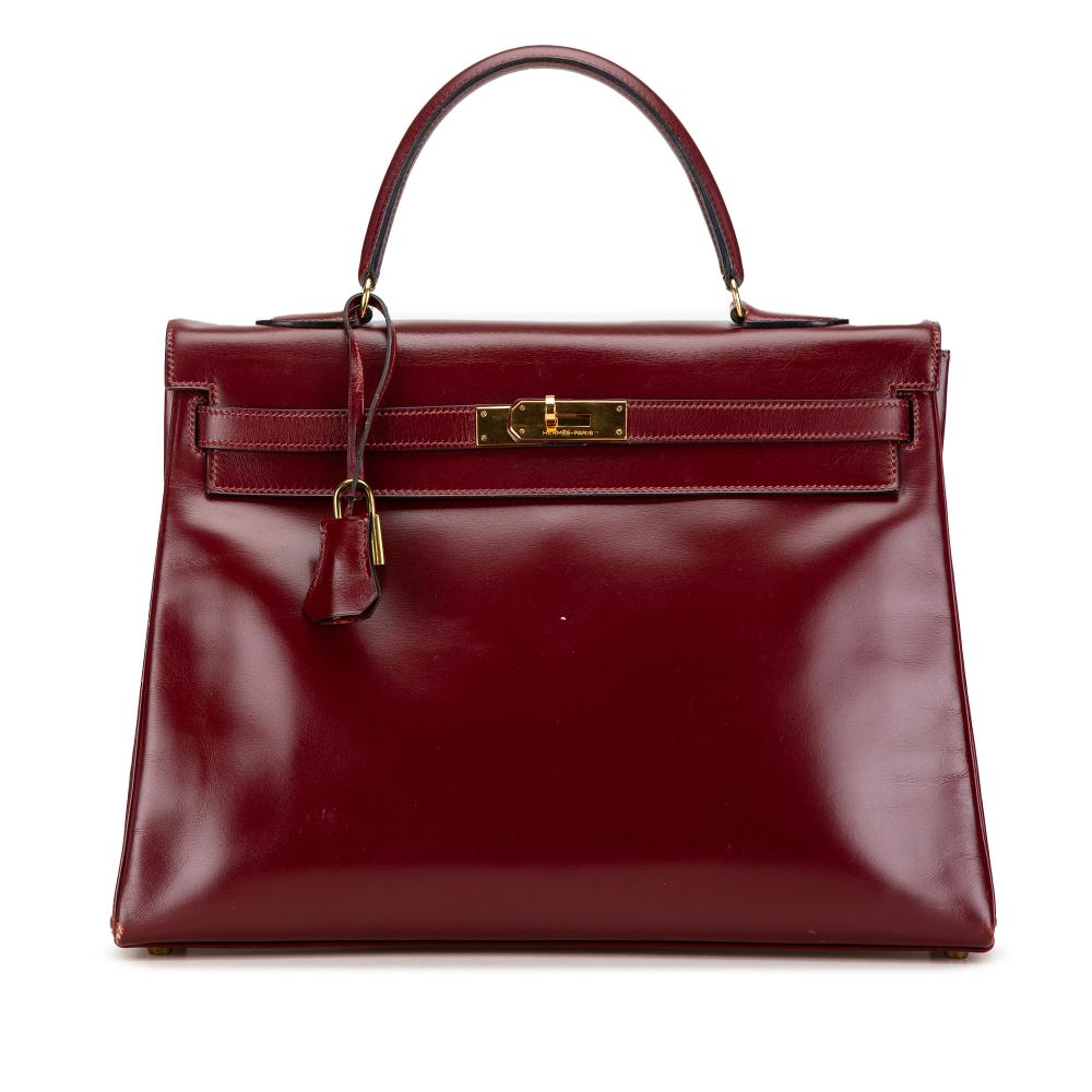 Hermès B Hermès Red Bordeaux Calf Leather Box Kelly Retourne 35 France