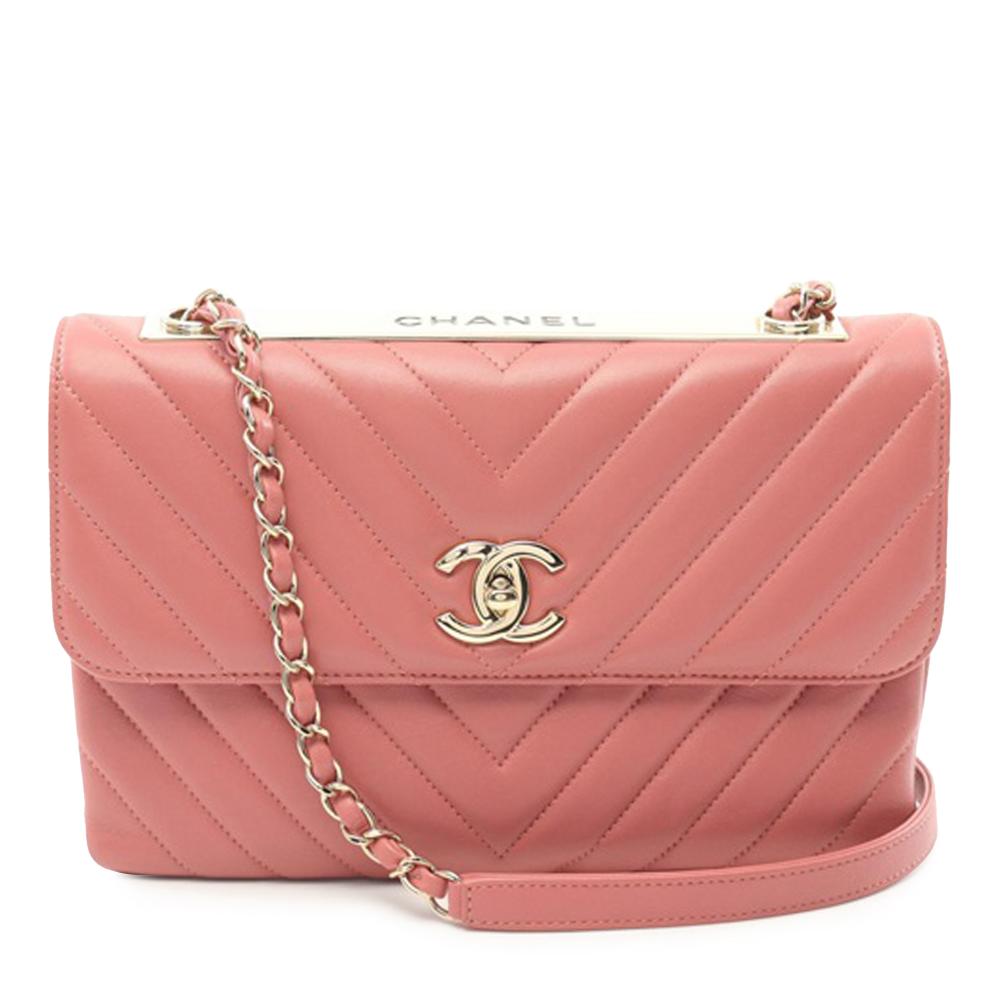 Chanel AB Chanel Pink Lambskin Leather Leather Chevron Lambskin Trendy CC Flap Italy