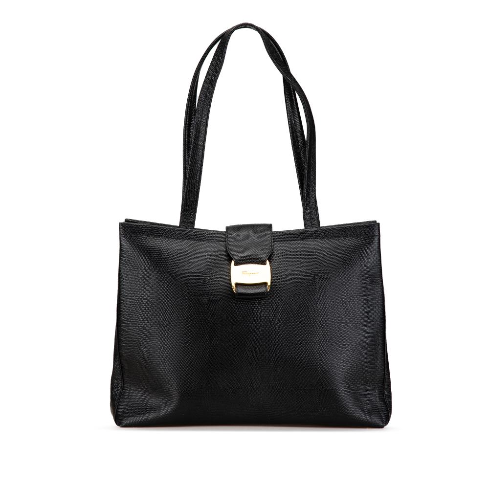 Salvatore Ferragamo B Ferragamo Black Calf Leather Vara Embossed Tote Italy