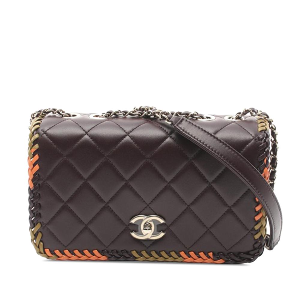 Chanel A Chanel Brown Dark Brown Lambskin Leather Leather Medium Quilted Lambskin Whipstitch Flap Italy