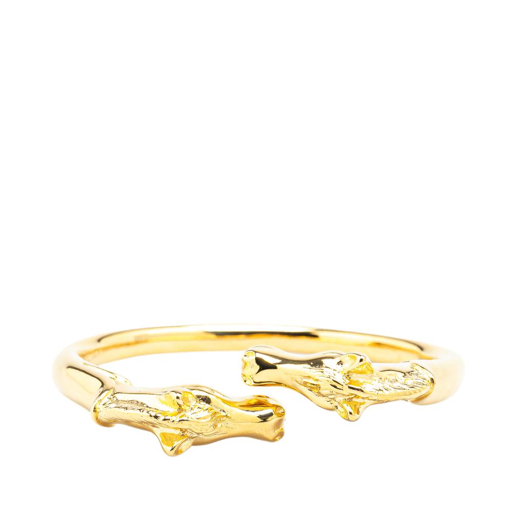 Hermès B Hermès Gold Gold Plated Metal Ravinet d'Enfert Double Horse Head Bracelet France