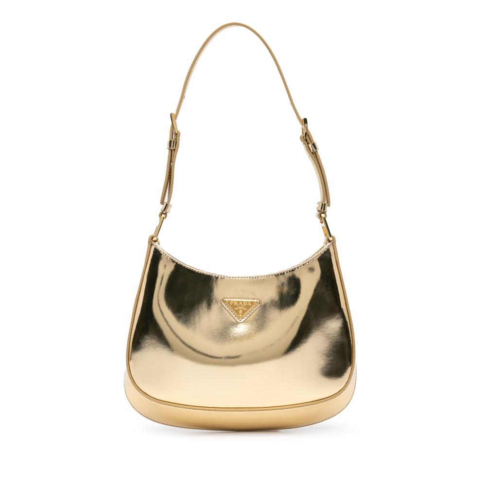 Prada B Prada Gold Patent Leather Leather Spazzolato Cleo Shoulder Bag Italy