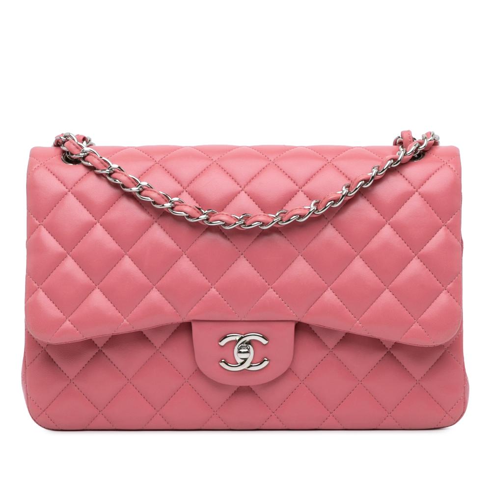 Chanel B Chanel Pink Light Pink Lambskin Leather Leather Jumbo Classic Lambskin Double Flap France