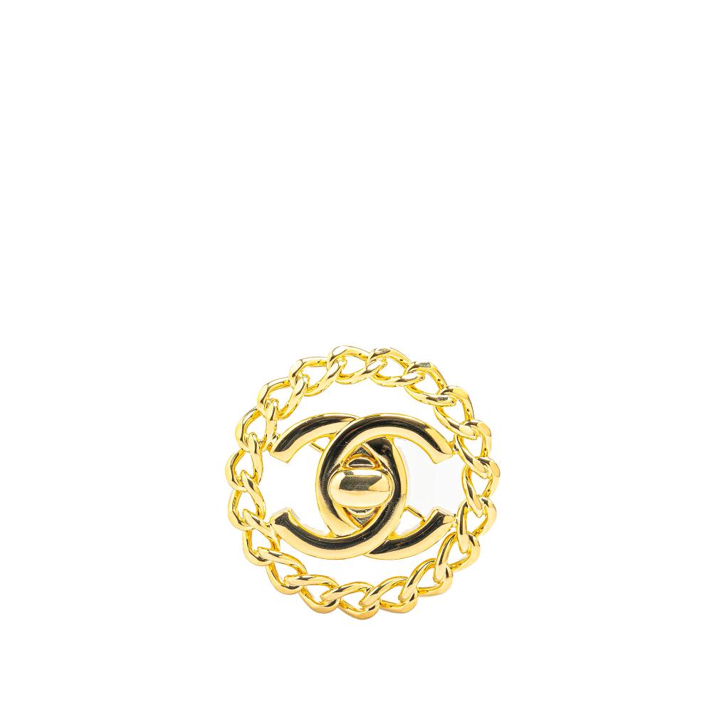 Chanel B Chanel Gold Gold Plated Metal CC Turn Lock Chain Brooch France