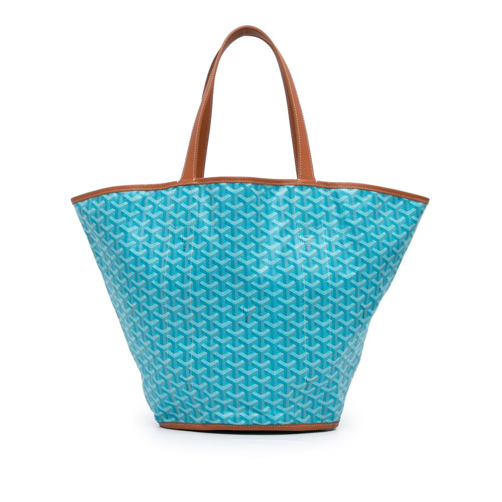 Goyard AB Goyard Blue Light Blue with White Coated Canvas Fabric Goyardine Reversible Belharra Tote France