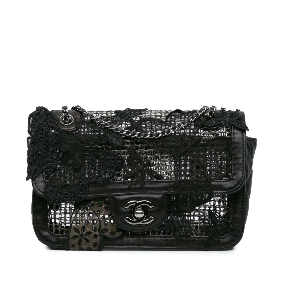 Chanel B Chanel Black Mesh Fabric Small Butterfly Flap France