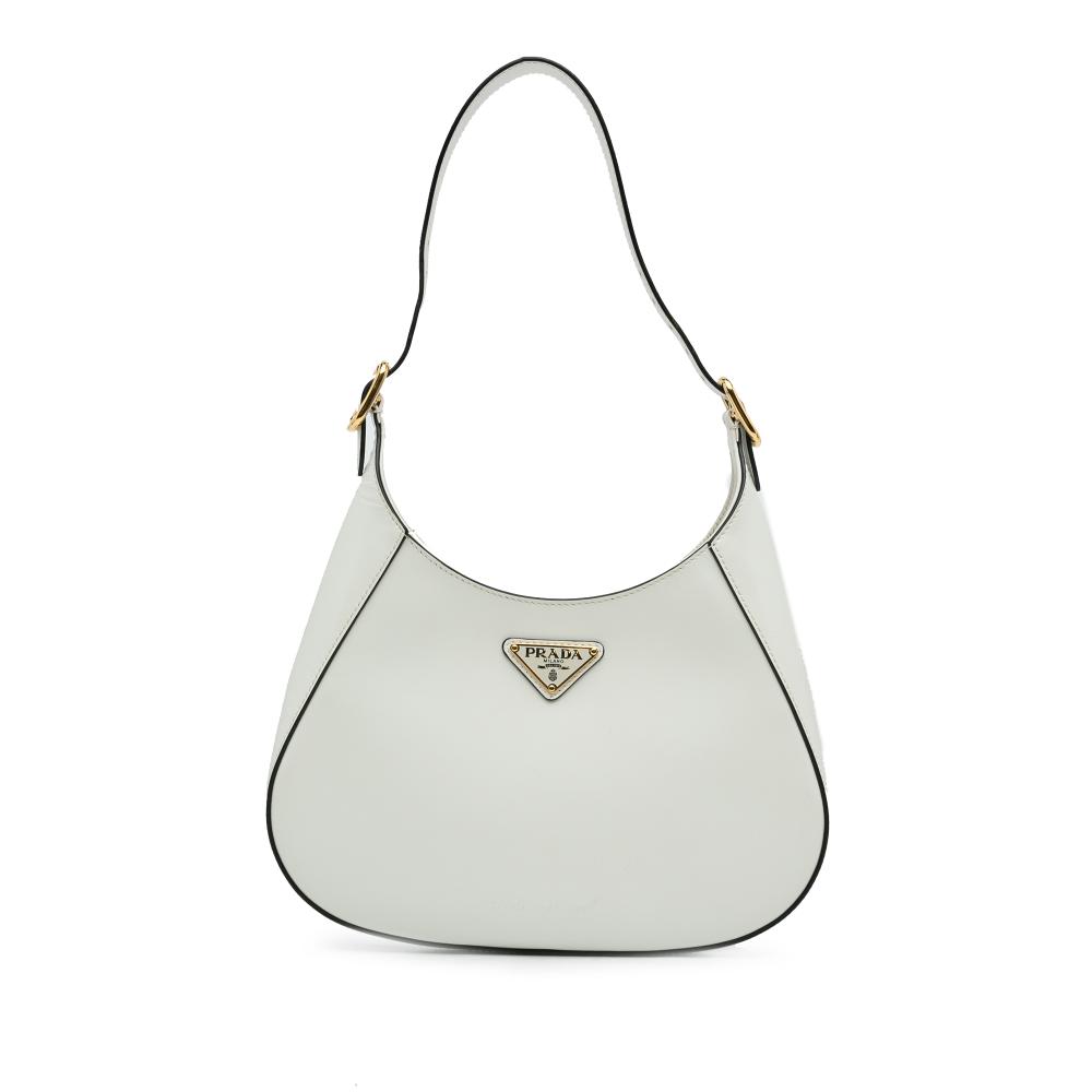 Prada B Prada White Calf Leather Spazzolato Cleo Hobo Italy