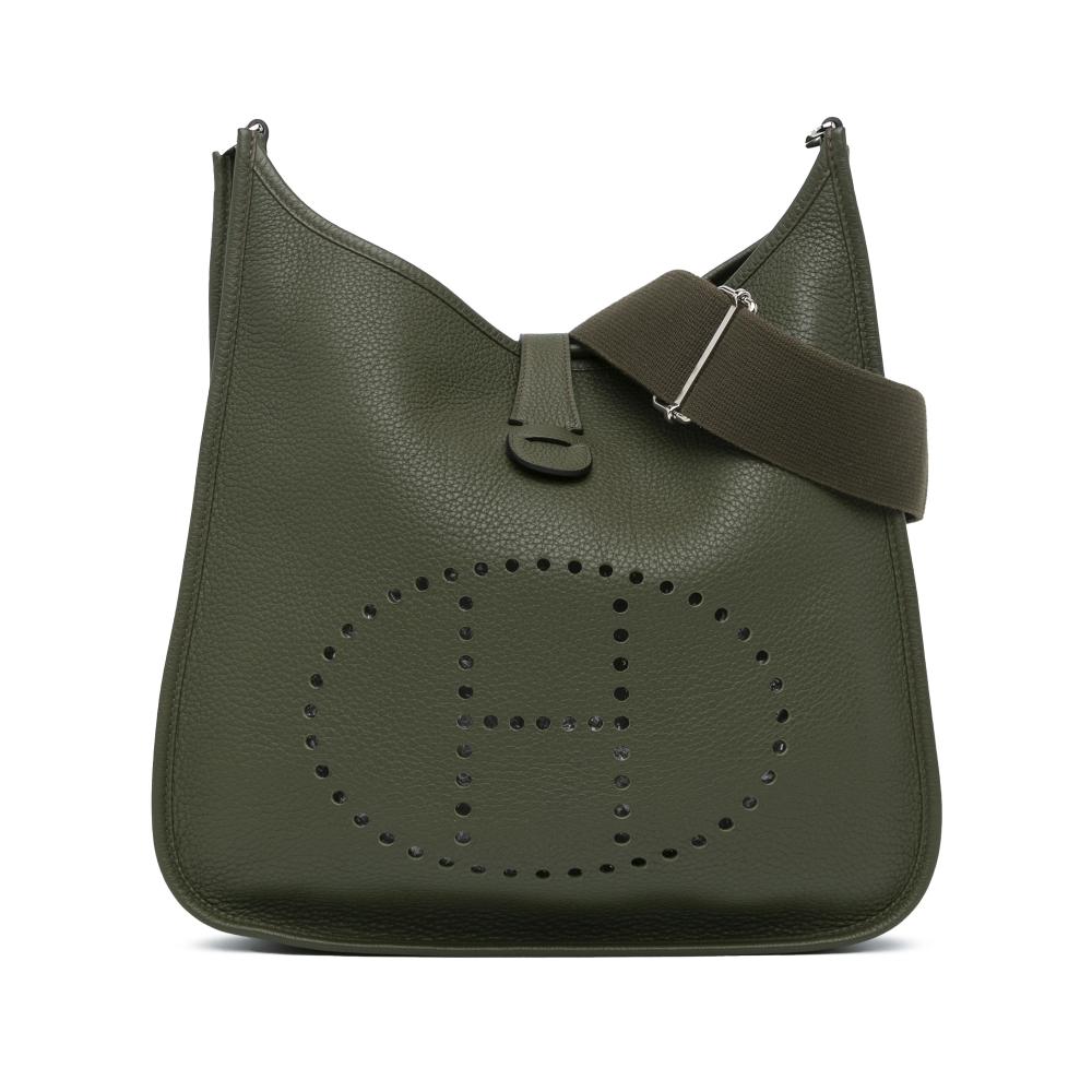 Hermès AB Hermès Green Olive Green with Brown Dark Brown Calf Leather Clemence Evelyne III GM France