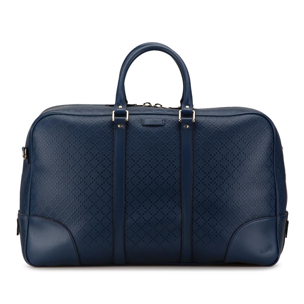 Gucci B Gucci Blue Dark Blue Calf Leather Bright Diamante Travel Bag Italy