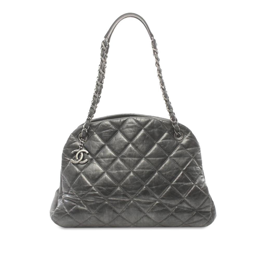 Chanel B Chanel Gray Dark Gray Calf Leather Large Aged skin Just Mademoiselle Bowling Bag France