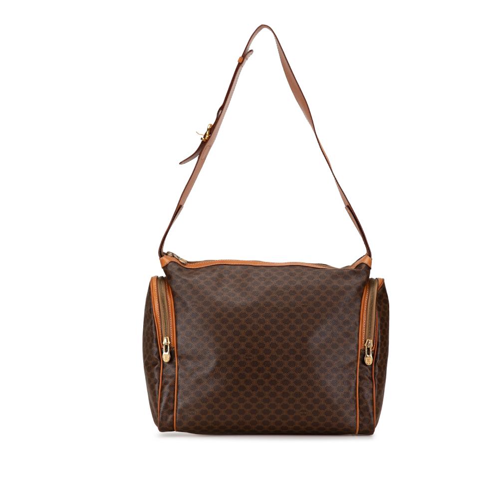 Celine B Celine Brown Coated Canvas Fabric Macadam Shoulder Bag Italy