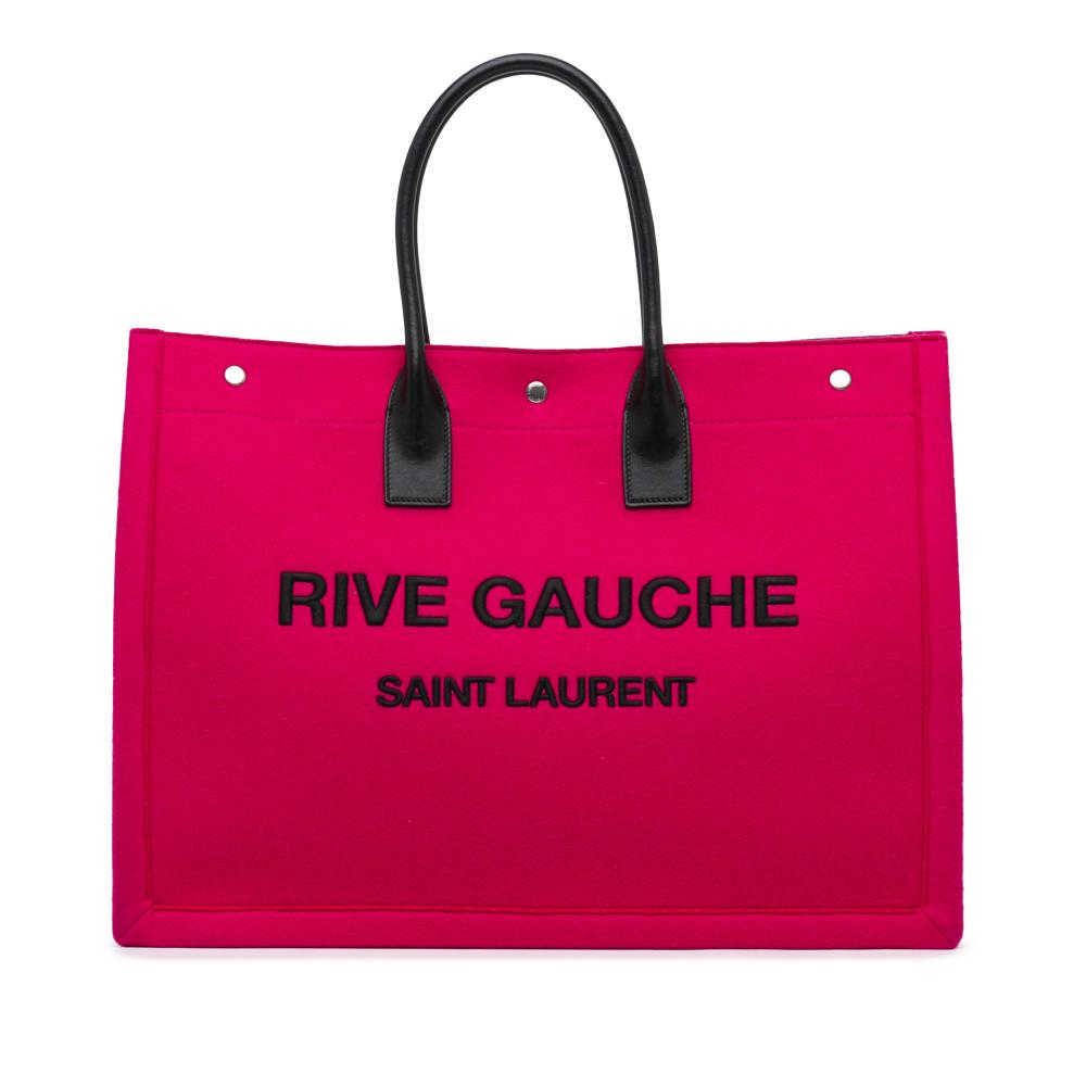 Saint Laurent AB Saint Laurent Pink Hot Pink with Black Wool Fabric Large Rive Gauche Tote Italy