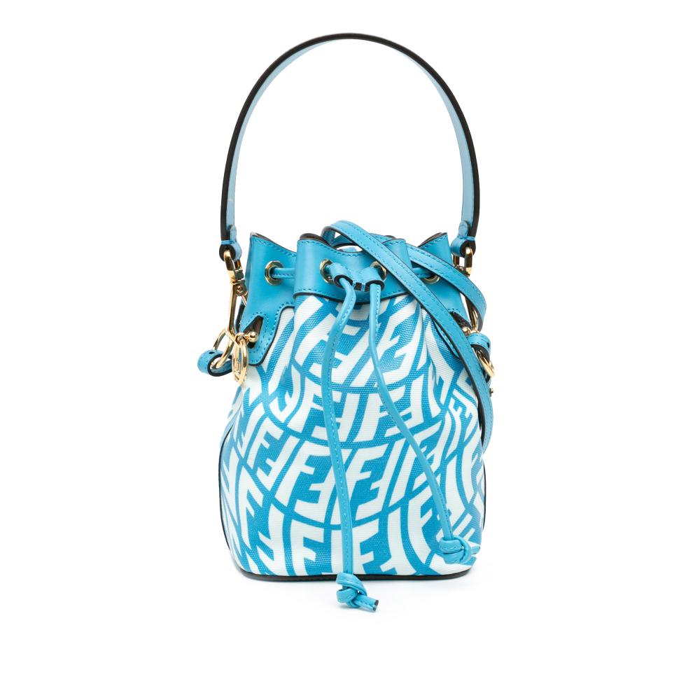 Fendi AB Fendi Blue Light Blue Coated Canvas Fabric Sarah Coleman Mini FF Vertigo Mon Tresor Bucket Italy